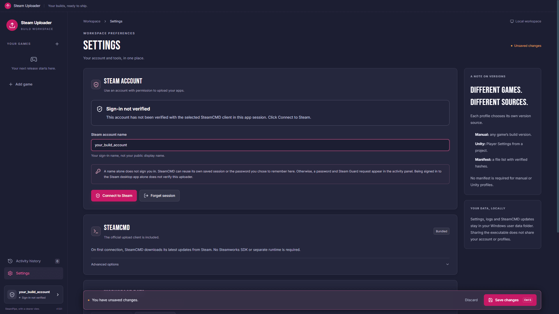 02. An account name has been entered, but sign-in has not been verified.