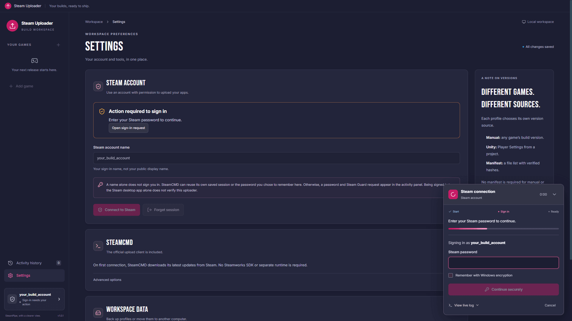 03. The password prompt appears in the activity panel.