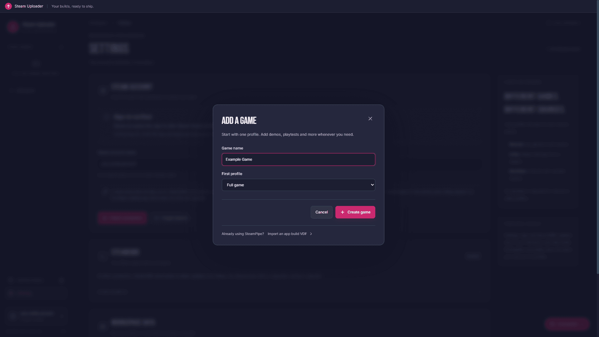07. Create a game and its first local profile.