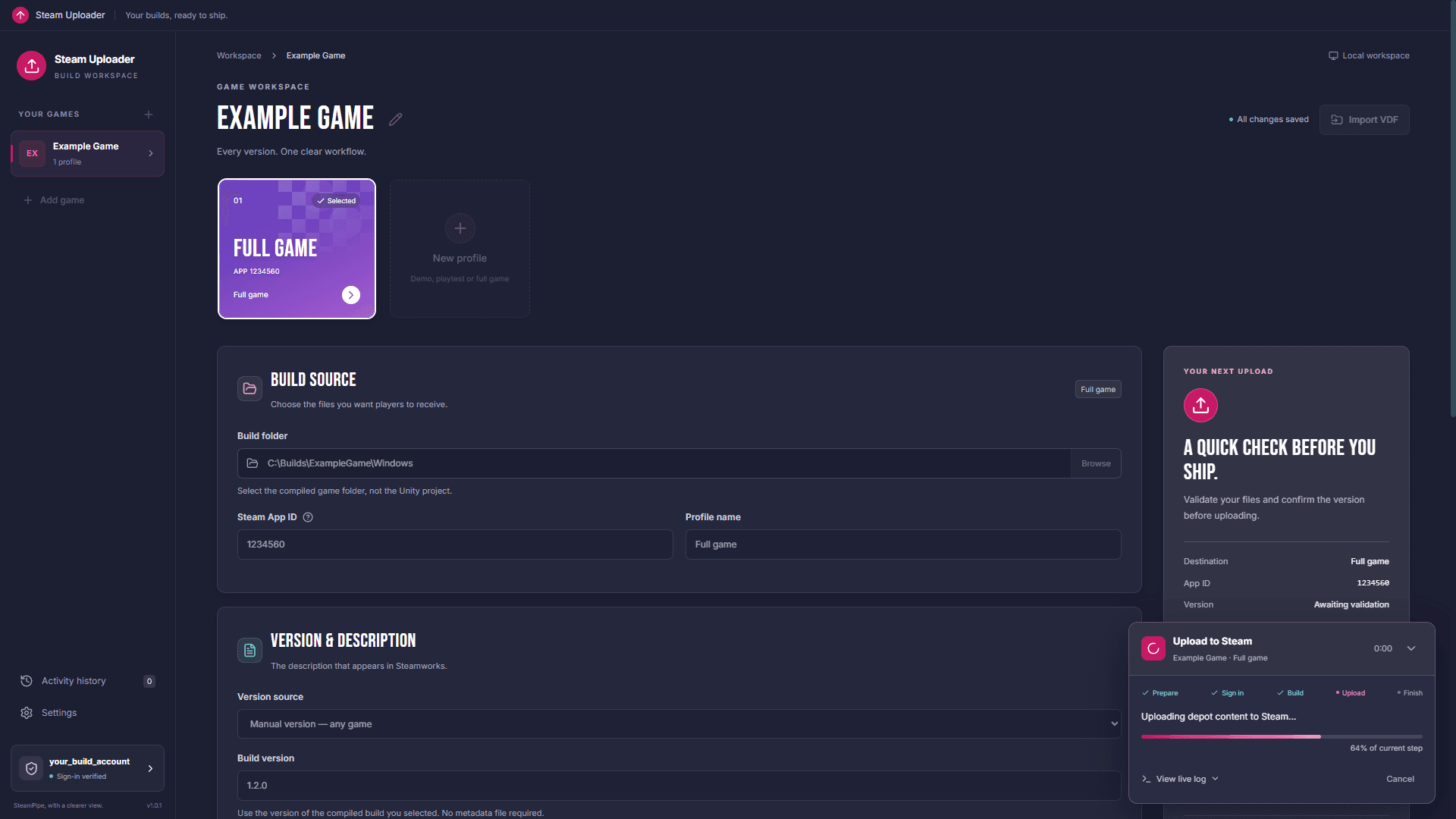 18. Upload progress, with the current stage highlighted.